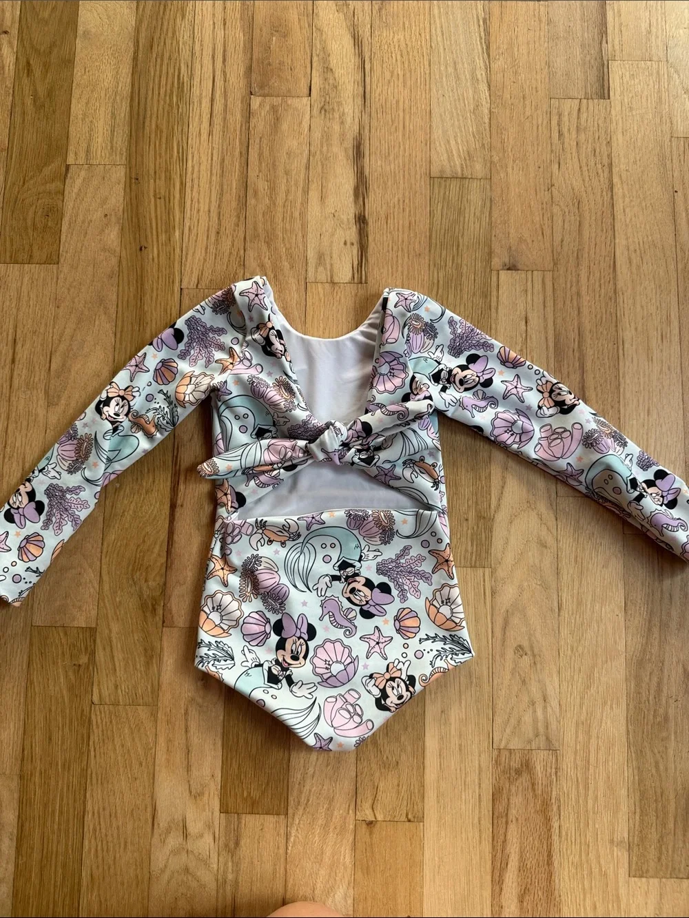 Minnie Mouse Mermaid Long Sleeve One-Piece Swimsuit - Pastel Pink & Mint